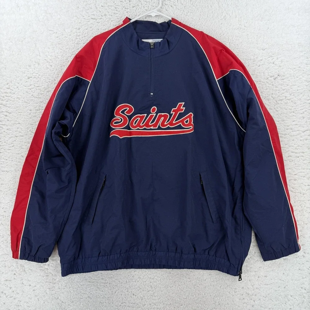 Vintage St Paul Saints Jacket Mens XXL Blue Red Russell Athletic Windbreaker